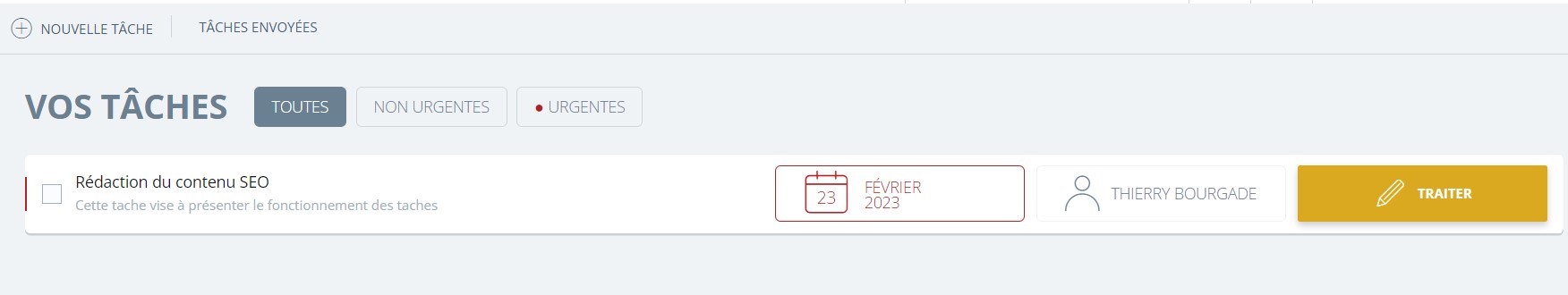 L'espace personnel du responsable SEO avec la tache de rédaction